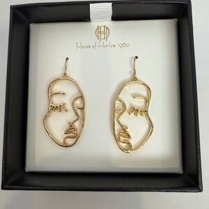 House of Harlow 1960 Gold Abstract Face Dangle Earrings
